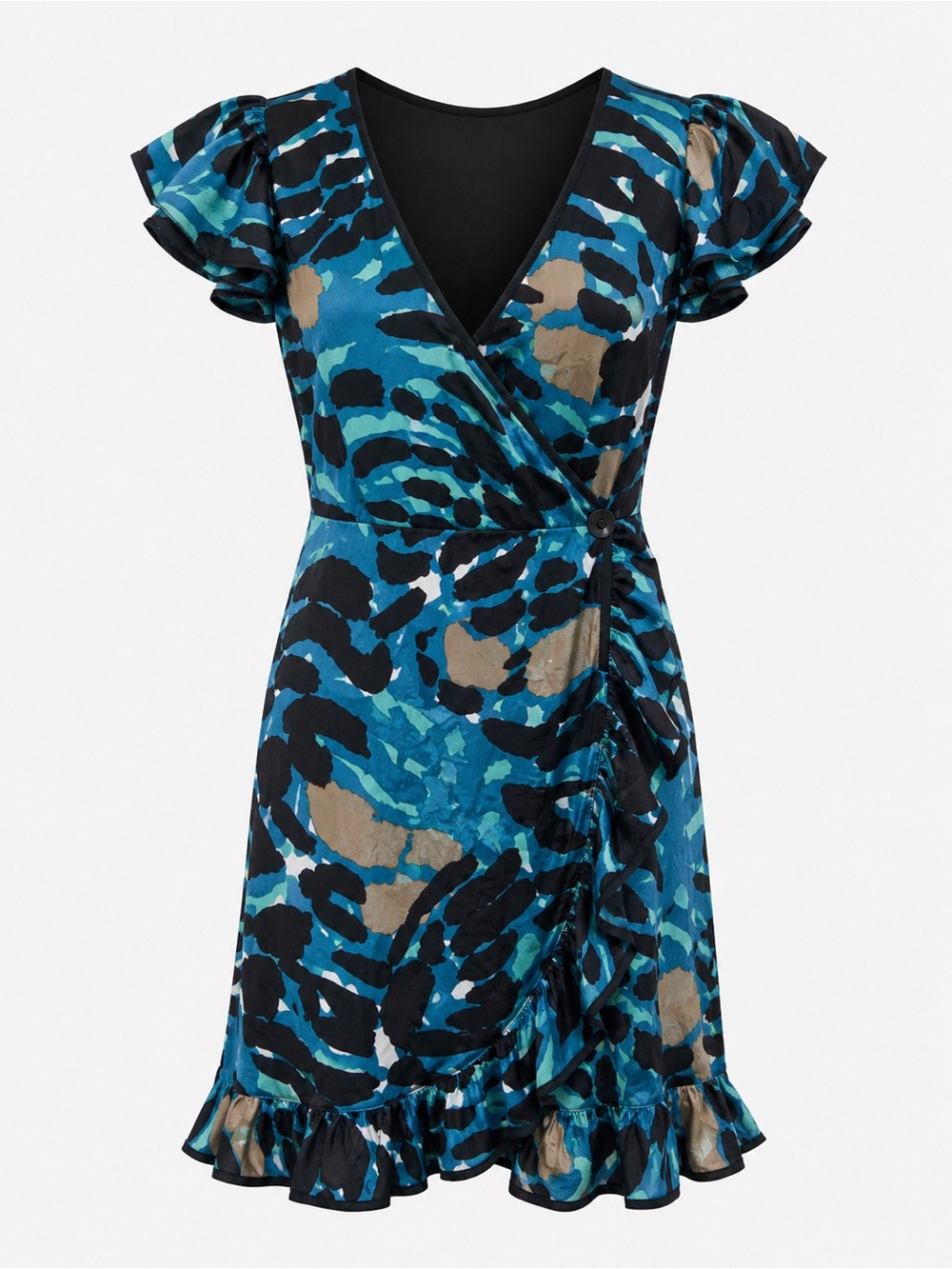 Betsy Johnson‎ 100% Silk Abstract Print Frilly Feminine Ruffle Mini Dress Size 4